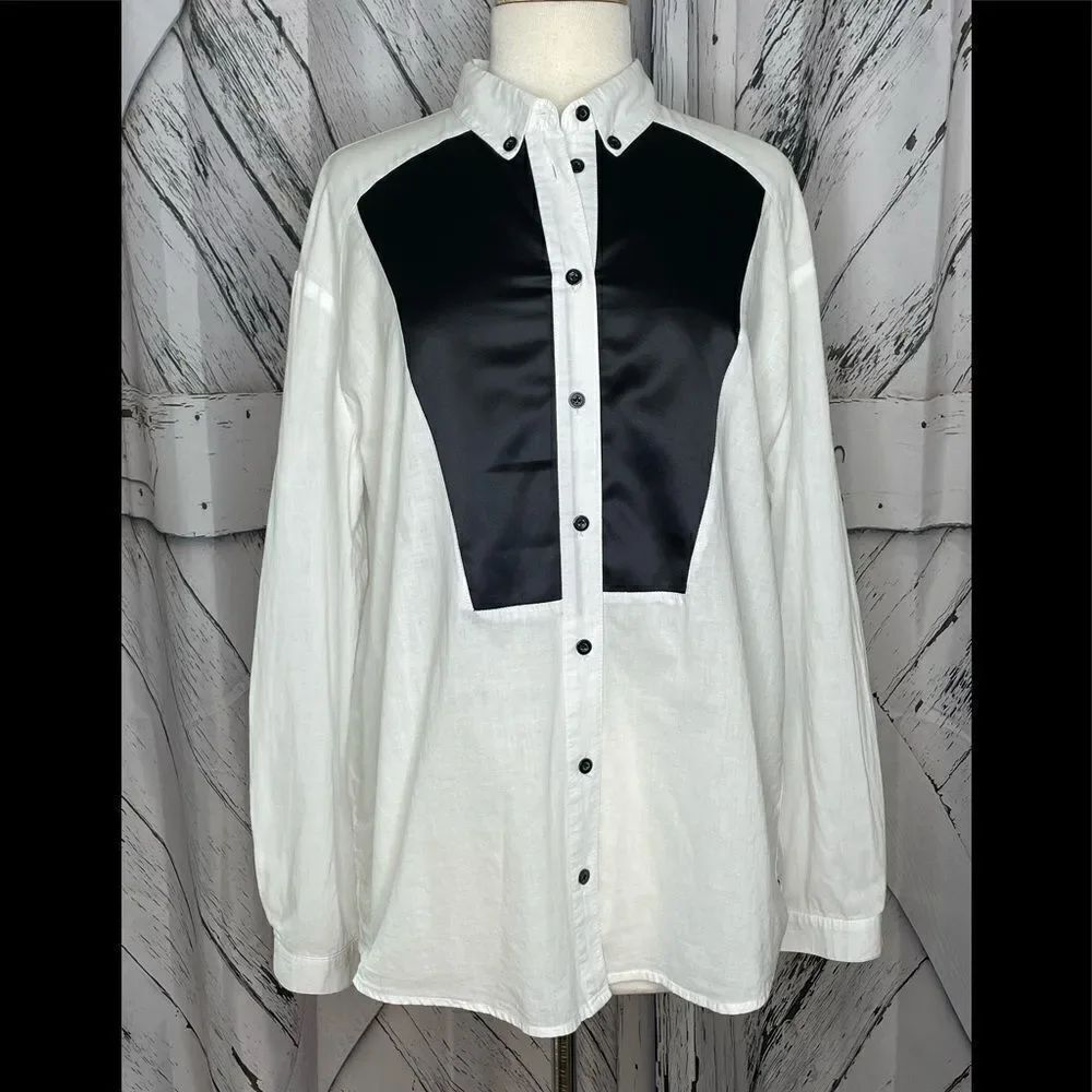 One X One Teaspoon White/Black Button Down Shirt Relaxed Fit S
